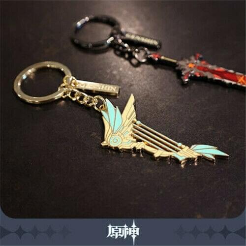 New Game Genshin Impac Official Diluc Razor Fischl Barbatos Venti Arms Metal Keychain Sa