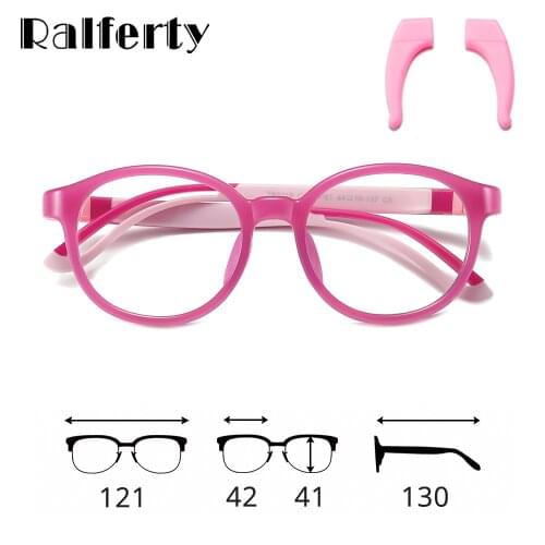 Ralferty Childrens Glasses Silicone Myopia Optic Frame Pink Round Spectacles Eye Protection Computer Glasses Blue Light D5118