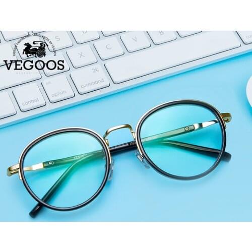 VEGOOS Blue Light Glasses Anti Eye Strain Glare Blocking Unisex Retro Round Metal Optical Frames For Computer Gaming #5109