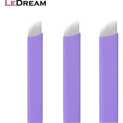100pcs/lot 0.19mm Disposable Sterilized Purple Blades Needles For Permanent Makeup Manual Embroidery Eyebrow 3D Tattoo Needles