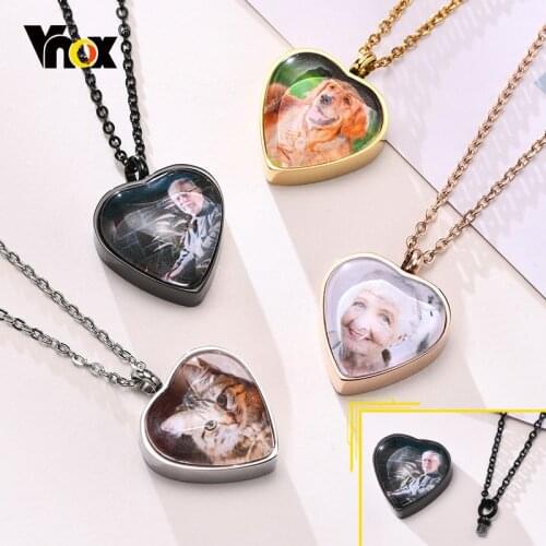 Vnox Customize Photo Openable Heart Necklaces for Men Women, Ashes Holder Cremation Urn Screw Pendant, Memorial Gift