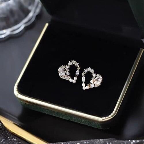 Romantic Design Hollow Out Love Heart Pearl Earring 2021 Fashion Women Gold Plated Water Drop Shape Zircon Women Party Jewelry