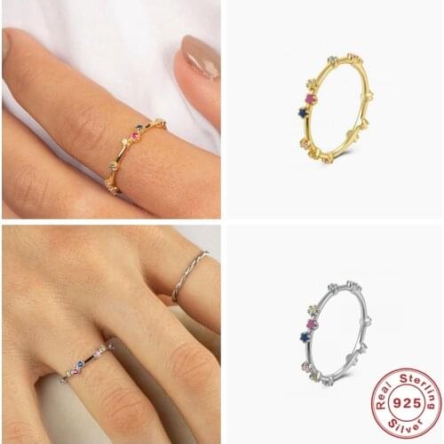Aide 100% 925 Sterling Silver Ring Jewelry Colorful Ziron Mujer Anillos Finger Rings for Couples Engagement Valentines Day Gift