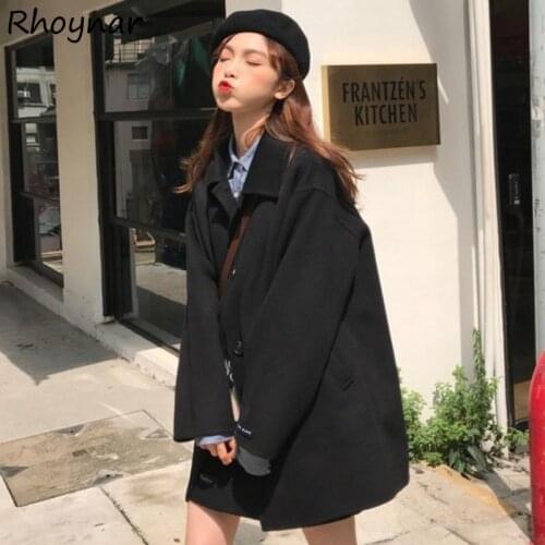 Wool Womens Simple Elegant Autumn Streetwear Tender Korean Style Clothing All-match Stylish Solid Buttons Casual Ladies Newest