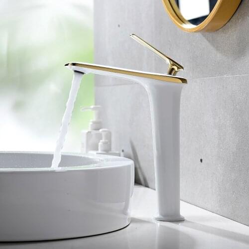 Bathroom Basin Faucet Mixer Bath Sink Faucet Gold and White Brass Single Handle Hole Basin Tap Grifo Lavabo Wash Hot Cold Faucet