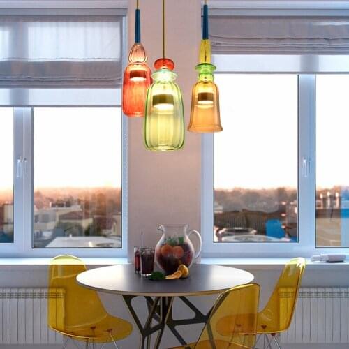 Nordic Modern Color Glass Lustre Pendant Lamp Industrial Decor Lights Fixtures for Kitchen Restaurant Bedroom Living Dining Room
