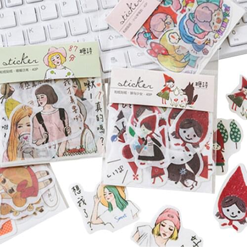 15pack/lot Cute Girl Cat Little Red Riding Hood Sticker DIY Scrapbooking Diary Deco Sticky Notes Memo Pad Deco Phone Stickers
