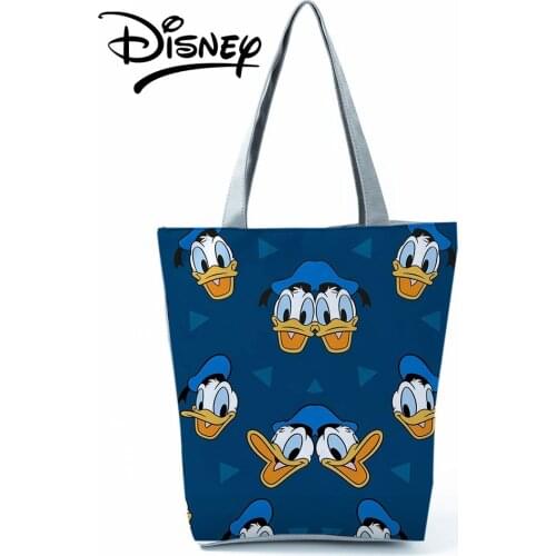 Disney Donald Duck Handbags High Capacity Fashion Shoulder Bag Eco Reusable Shopping Bag Blue Women Summer Travel Beach Bag Tote