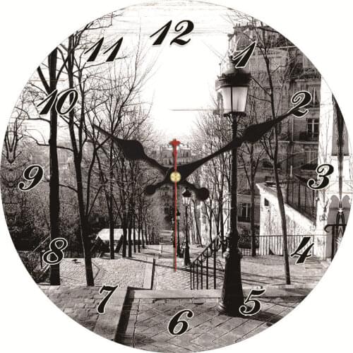 WONZOM Vintage Wall Clock Fall City Design Relogio De Parede Large Silent For Living Room Saat Home Decor Spring Farm Watch Wall