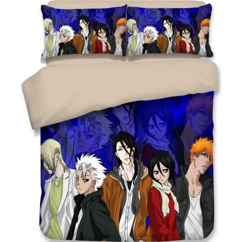 Japan Anime Bleach Duvet Cover Set 3D Bedding Sets Luxury Cartoon Bedding Set Include 1pcs Duvet Cover and 2pcs Dakimakura Case