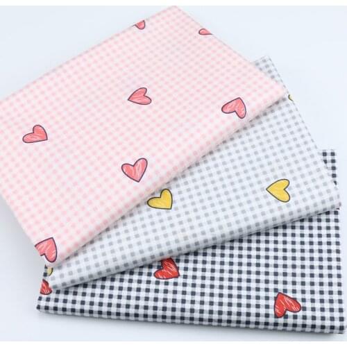 160x50cm Twill Cotton Sewing Fabric Red gray black Lattice heart Making Bedding Hand-Made Home Decor Cloth 160g/m