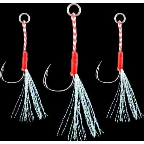 20pcs Fishing Hooks Slow Jigging Lure Cast Jigs Assist Hook Barbed Single Jig Hooks Thread Feather Pesca High Carbon Steel