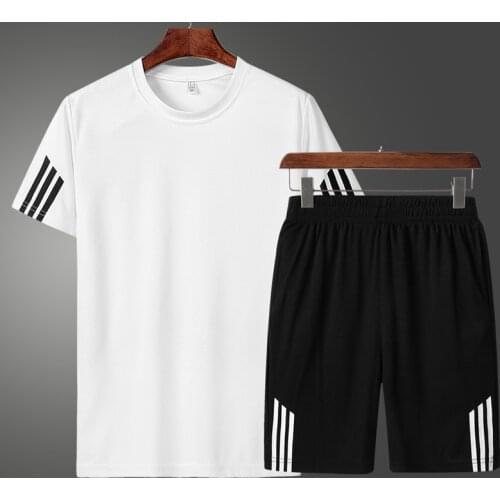 2020 Of The Men Casual Ensemble Fashion 2-piece Sweat Suit Striped Sleeve Short T-shirt Matching Mens Sports Clothes Summer
