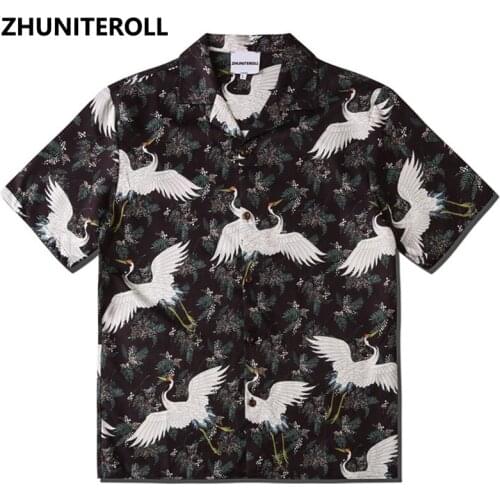 2021 Crane Print Hawaiian Beach Shirts Hip Hop Button Shirt Mens Summer Fashion Casual Short Sleeve Holiday Party Blouse Tops