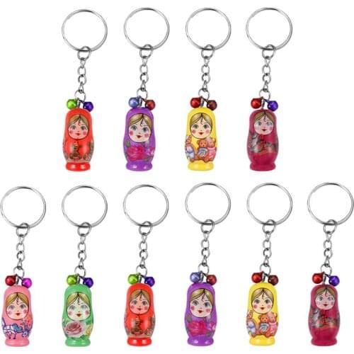 36Pcs/set Wood Matryoshka Russian Dolls Key Rings Lovely Key Holder Hanging Pendant Wooden Keyring for Girls Women(Random Style)