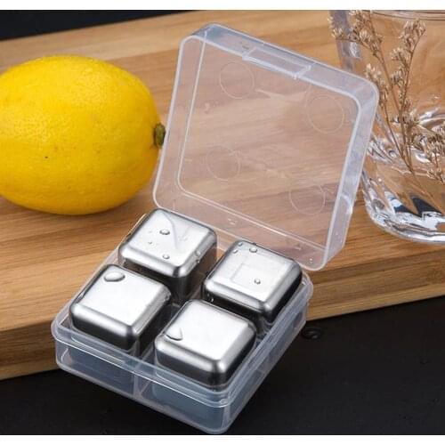4pcs Stainless Steel Ice Cubes Reusable Ice Cubes Whiskey Cocktail Ice Block Neat Drink Freezer gel Wine Whiskey Stones Bar Tool