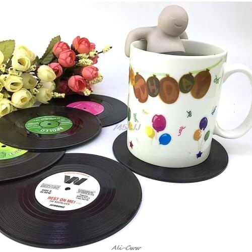 6Pcs/set Retro Vinyl Drinks Coasters Table Cup Mat Home Decor CD Record Coffee Drink Non-slip Fruit Placemat Tableware Mat