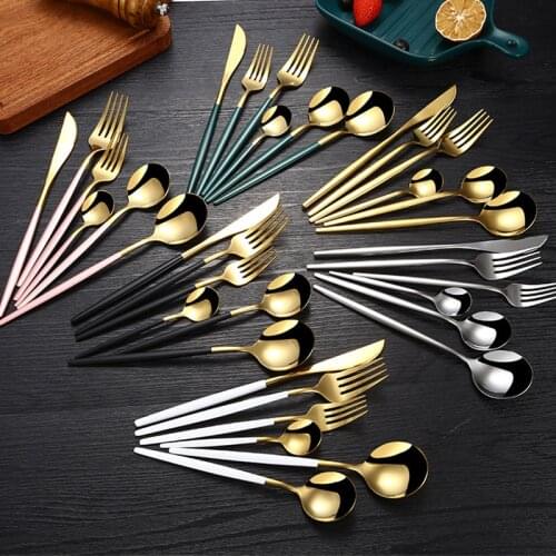 6pcs Stainless Steel Tableware Set Rainbow Gold Dinnerware Set Knife Fork Spoon Flatware Set Dishwasher Safe Cutlery Set