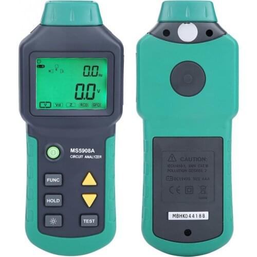 AC100-240V MASTECH MS5908A/MS5908C LCD Circuit Analyzer With Voltage GFCI RCD Tester Tools mastech ms6818 Socket Tester