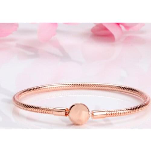 Authentic 925 Sterling Silver Pan Bracelet New Classic Rose Gold Clasp Snake Bone Bracelet Fit Charm Women Jewelry
