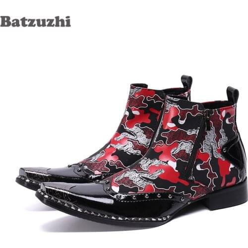 Batzuzhi Ankle Leather Boots Punk Rock Mens Boots Pointed Metal Tip Formal Business Boots Party and Wedding, Big Size US6-US12