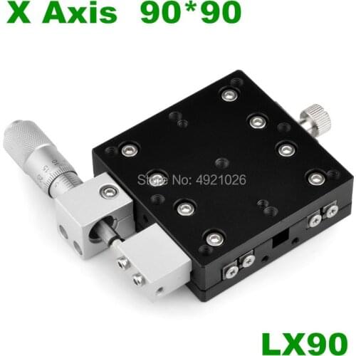 Free shipping X Axis 90x90mm LX90-L LX90-C LX90-R Trimming Platform Manual Linear Stages Bearing Tuning Sliding Table Cross Rail