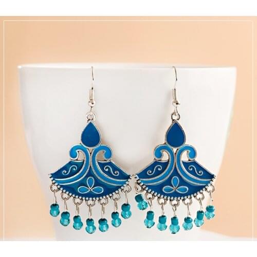 Bohemian Green Flower Beads Drop Earrings For Women Vintage Geometric Boho Indian Jewelry Kolczyki