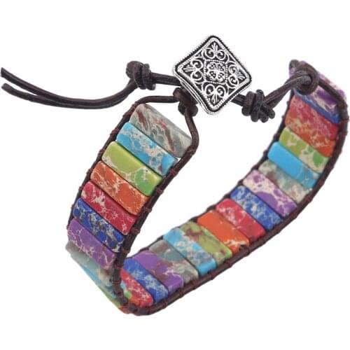 Multi Color Natural Stone Tube Beads Bracelet For Women Girl Handmade Leather Wrap Bracelet Lovers Couples Bracelets Gifts