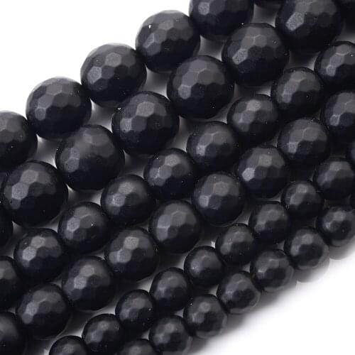Natural Stone Beads Black Matte Faceted Loose Spacer Bead for Jewelry Making DIY Charm Bracelet Accessories 4/6/8/10/12mm