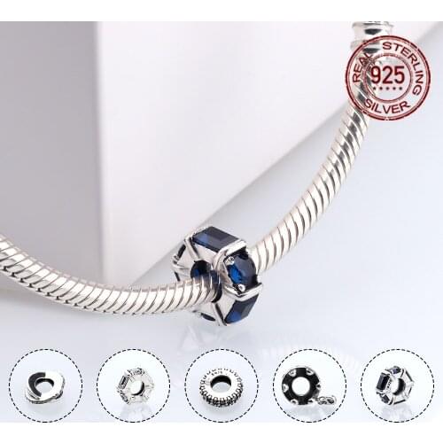 Original round sterling silver blue white large hole beads suitable for DIY bracelets with casual accessories