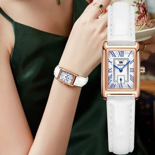 Womens Fashion White Small Watches 2021 OLEVS Brand Ladies Quartz Wristwatch Simple Retr Montre Femme With Leather Band Clock
