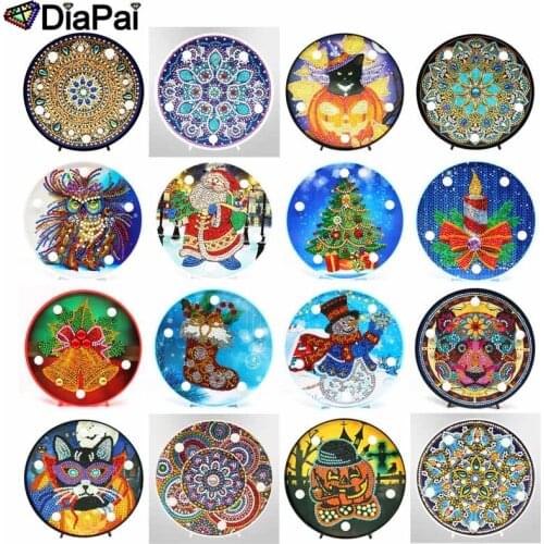 DiaPai Diamond Painting LED Lamp Light Mandala 5D Diamond Embroidery Landscape Rhinestones DIY Diamond Christmas Halloween Gift
