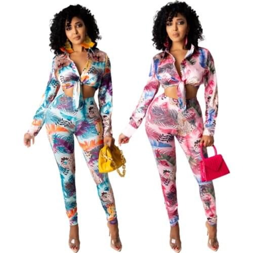 FNOCE Cross-border Foreign Trade Womens clothing New Fashion Self-cultivation Womens long-sleeved Trend Printing Casual Suit