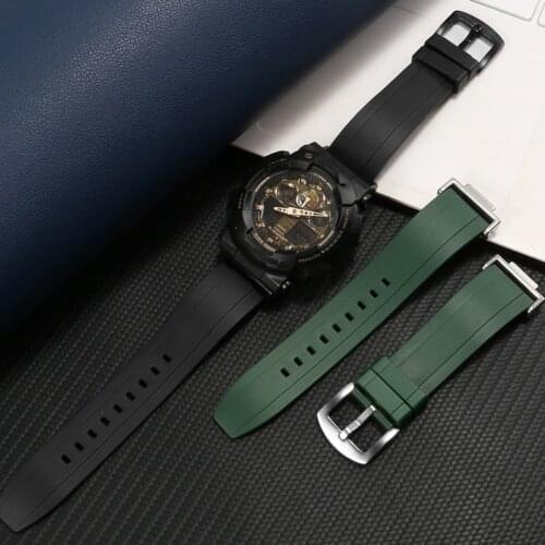 Fluoro Rubber Watch For Casio Watch Accessoried 16mm Metal Silver Black Adapter Rubber Watch Band for Casio G-Shock GA-2100/2110