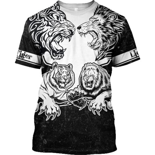 Men Casual Animal 3D Print T-Shirts Lion SeriesTattoo Hip-Hop Tshirts Summer Tees Harajuku Punk Wome Unisex Short Sleeve Tops 07