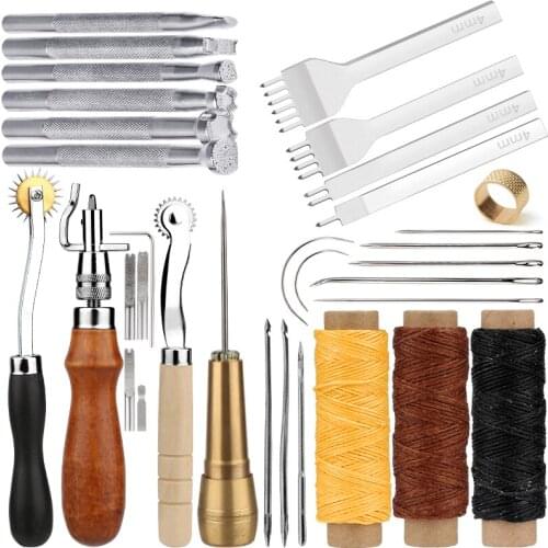IMZAY Professional Leather Craft Tools Kit Hand Sewing Stitching Punch Carving Work Saddle Set Accessories DIY Tool Set