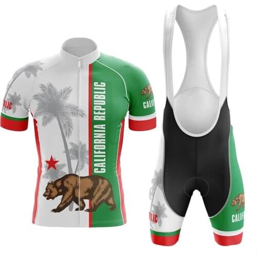 CALIFORNIA Republic Cycling Jersey Set Maillot Ciclismo Hombre Short Sleeve Bike Clothing Bib Shorts Gel Breathable Pad MTB