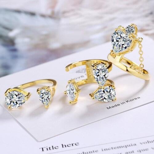 KOFSAC 2020 Popular 925 Silver Ring For Women Party Jewelry Open Size Zircon Heart Geometric Rings Lady Valentines Day Gifts