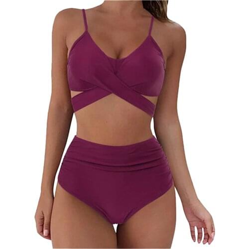 KANCOOLD Womens swimsuits Women Sexy Soild Print Bikini Set Push Up Bathing Swimwear High waist Bandage Separate Swimsuit