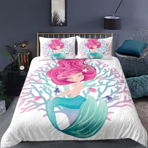 Cartoon Mermaid Girl Bedding Set Kids 3d Duvet Cover Sets Comforter Bed Linen Twin Queen King Single Size Gift Fashion Modern