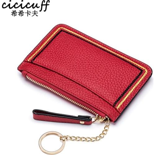 First Layer Cowhide Mini Wallet Fashion Women Coin Purse Ultra-thin Genuine Leather Driver License Card Pack Keychains Money Bag