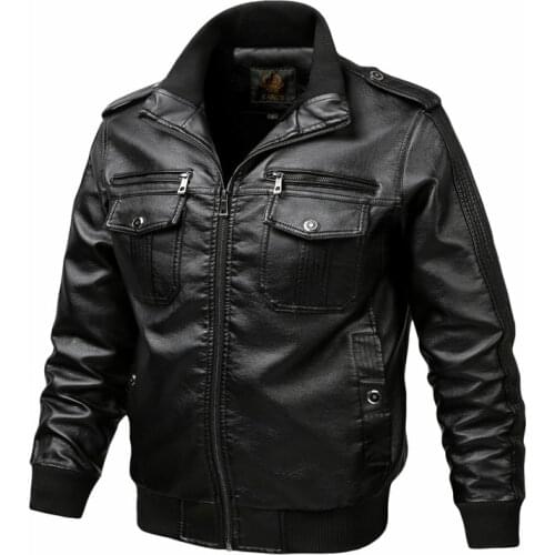 Pu leather men jacket stand collar autumn Motorcycle Casual Coats Fashion Slim Fit Zipper Solid Male Fur Outerwear windproof