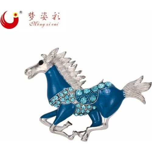 MZC Vintage Poppy Running Horse Brooch Rhinestone Brooches for Womens Male Best Friends Animal Luxury Broches Bouquets Joyas