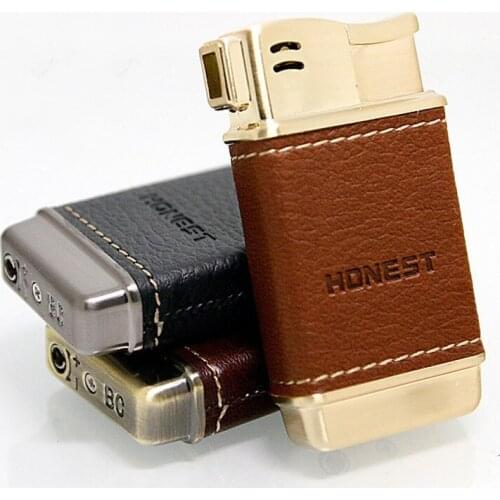 Side Fire Metal-clad Leather Inflatable Butane Gas Creative Lighter Fashion Classic Lighter Lgnition Tool Gadgets For Men