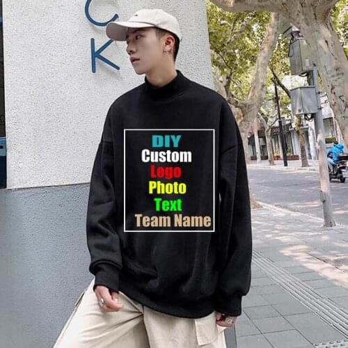 Customize your LOGO youth fall/winter half high round neck plus velvet long sleeve pullover men sweater