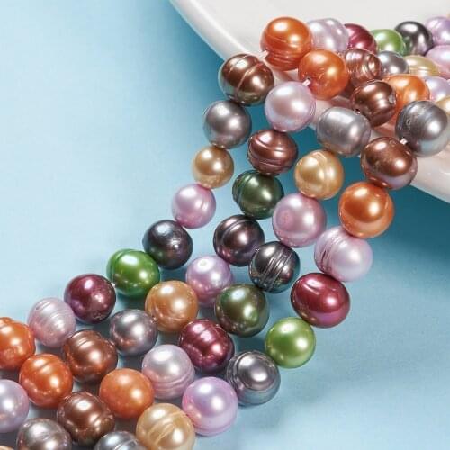 Natural Cultured Freshwater Pearl Beads Strands, Dyed, Potato, Mixed Color, 8~10x7~9mm, Hole: 1mm; about 53pcs/strand