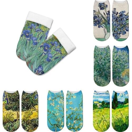 New Fashion Cute Sunflower 3D Print Socks Women Ankle Socks Plant Classic Oil Painting Sock Abstract Art Oils Socks For Female