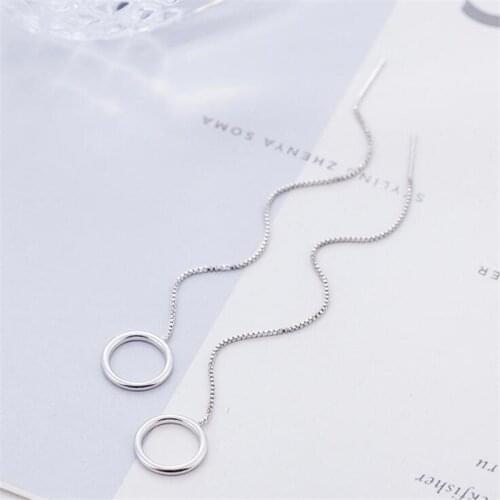 New Simple Geometric Circle Ear Line 925 Sterling Silver Jewelry Long Tassel Personality Women Dangle Earrings SE927