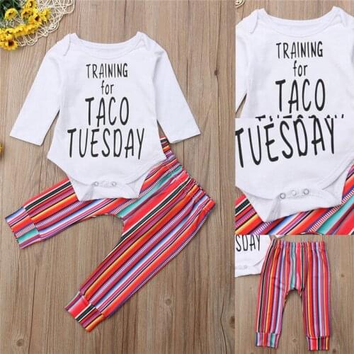 Toddler Kids Baby Girls Clothes letter print round neck long sleeve Bodysuit striped Trousers 2pc autumn cotton newborn outfits