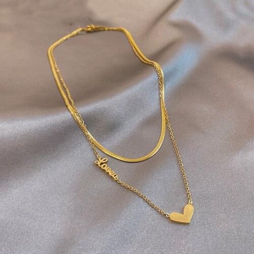 Classic Peach Heart Letter Double Layer Titanium Steel Necklace For Woman 2021 Fashion Choker Jewelry Party Girls Sexy Necklace